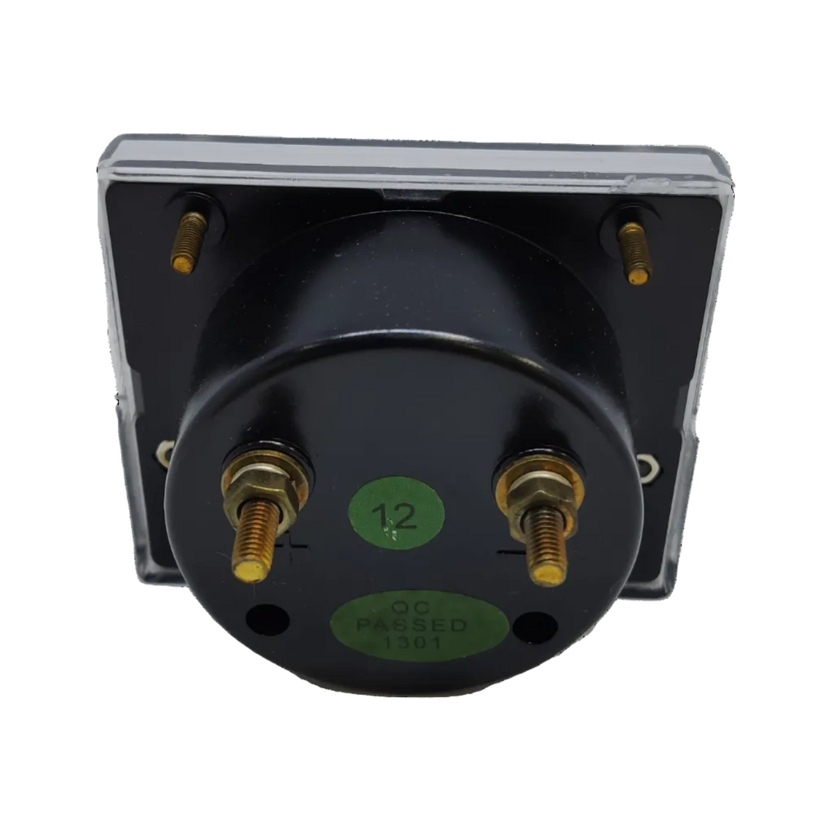 Denko DC volt panel meter with clear face and mounting screws for electrical testing and monitoring