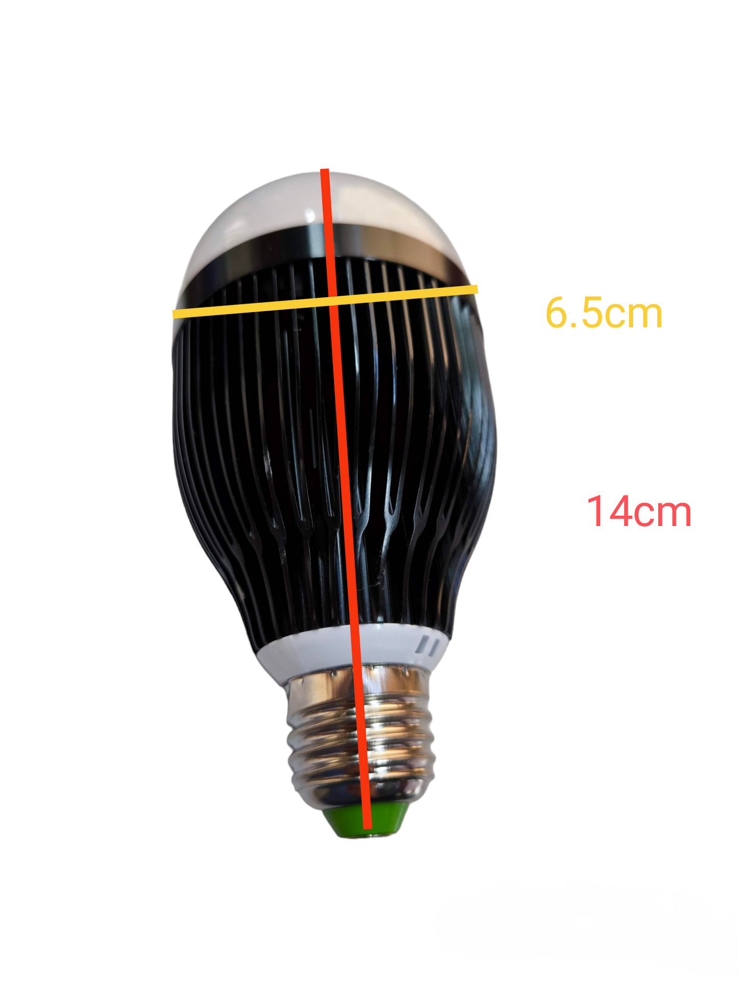 Denko LED bulbs for sale measuring 14 cm in length and 6.5 cm in width with black heat sink design