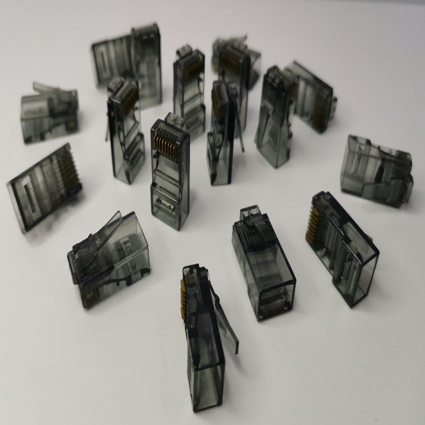 Grippes Denko RJ45 Connector colored for powerline network adapter with transparent housing and gold pins