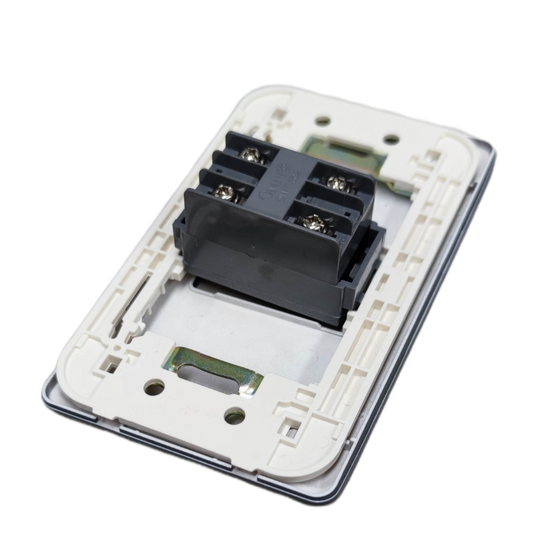 Omni designer telephone outlet graphite with white frame and wired connectors for telephone installation