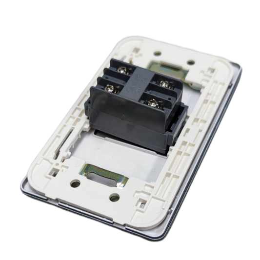 Omni designer telephone outlet graphite with white frame and wired connectors for telephone installation