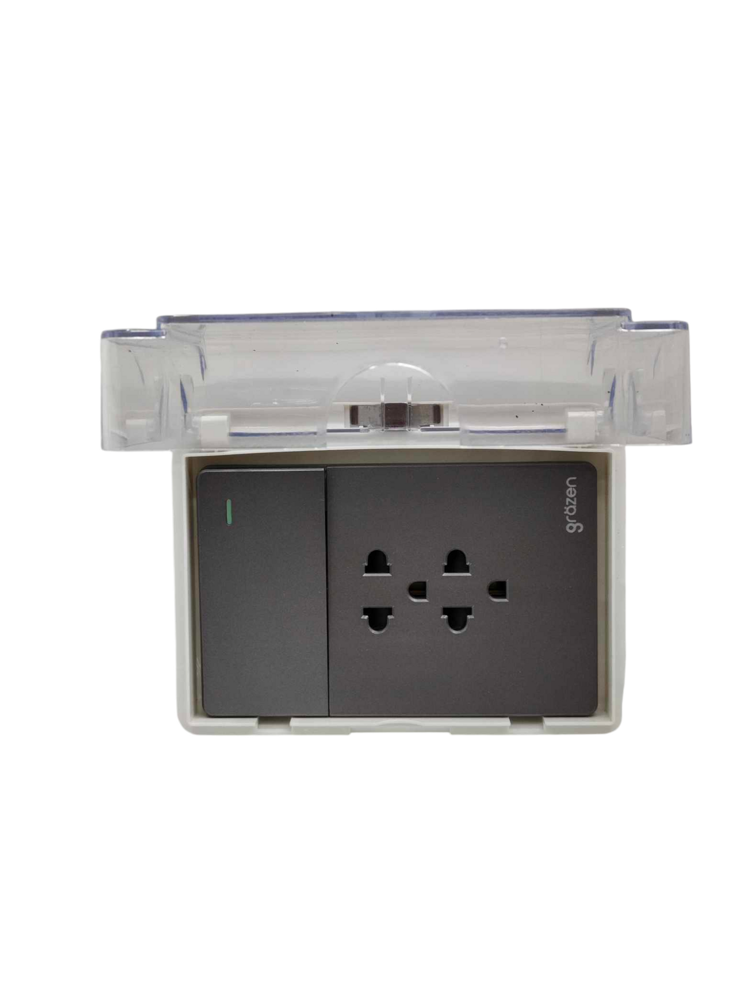 Grazen Weatherproof Cover with 1 Gang 1 Way Device with 2 Gang Universal Outlet with Ground 16A 220V WC-019-W+GW-008