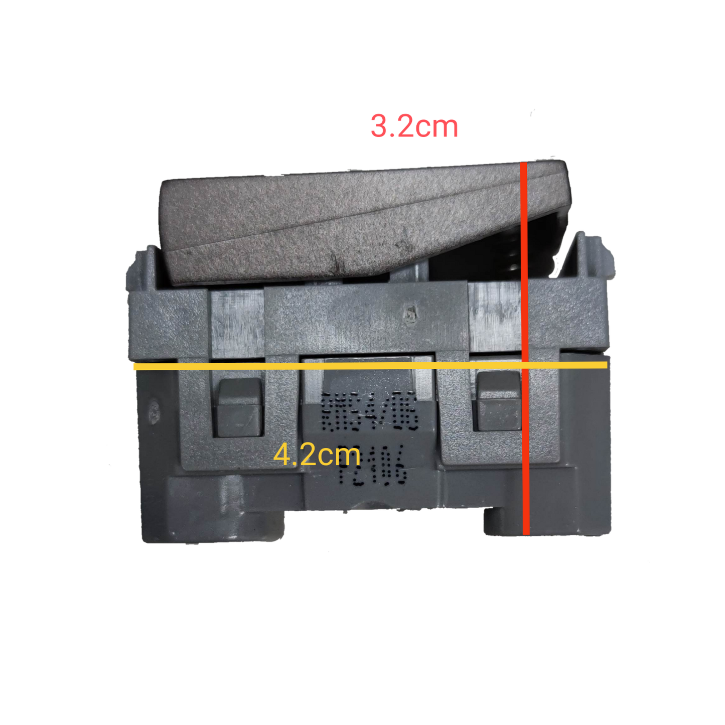 Royu Door Bell Switch 15A 250V Plano Series side view showing compact grey switch design with measurements