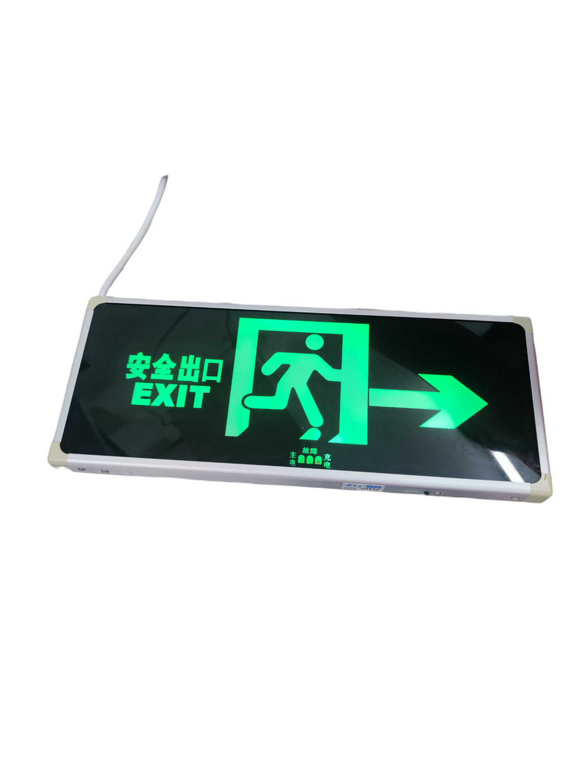 Double face LED exit light 220V with green glowing signage for clear emergency exit indication