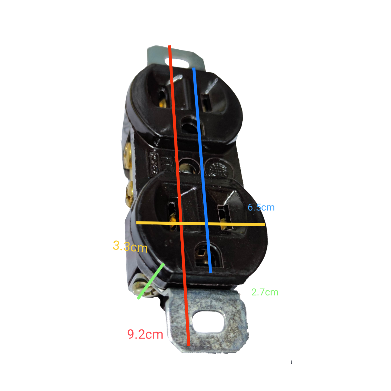 Kopez duplex flat pin outlet with ground in black for electrical power points and switches