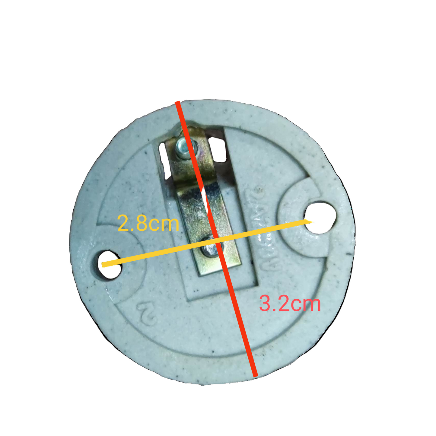 E12 Porcelain Socket Receptacle 2A with clear markings for size dimensions and installation features