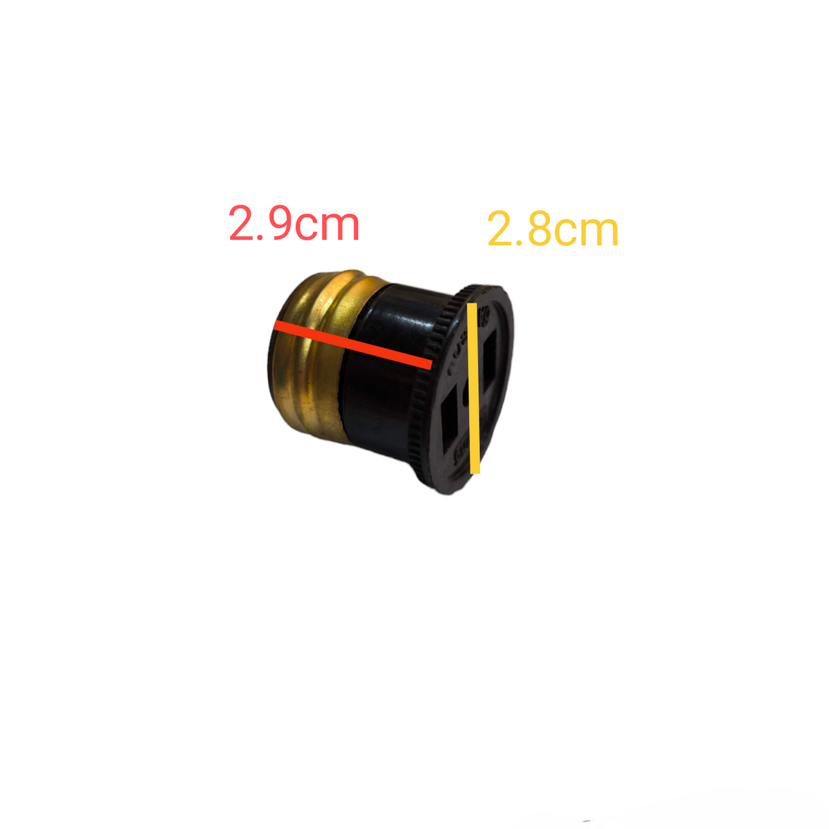 Welling E27 to flat pin adapter 250V with compact design and precise measurements for electrical connections