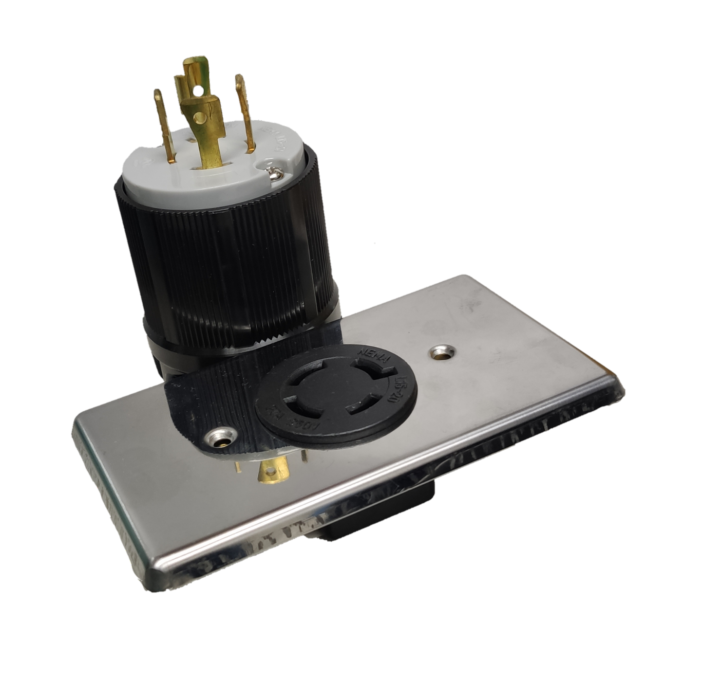 Grippes 20A Twist Lock Outlet with Plate and Plug Type 3P+E (4P) 250V (NEMA L15) WJ6421B and 9221 and BL1520P