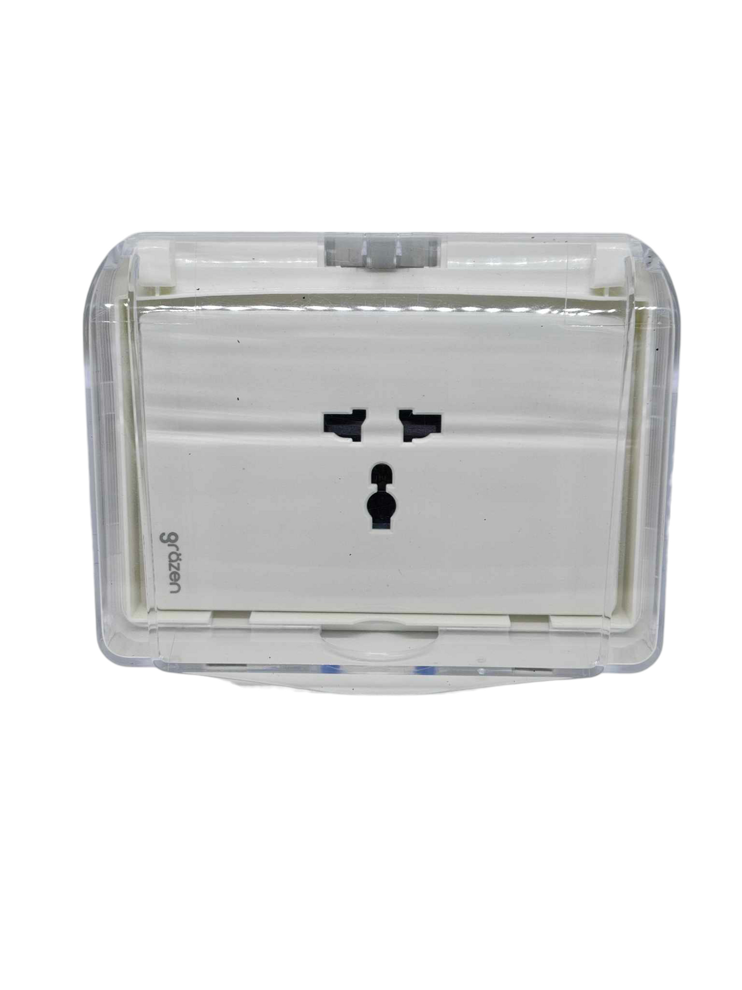 Grazen Weatherproof Cover Transparent with 1 Gang Universal Outlet with Ground 16A 220V WC-019-W+GW-012
