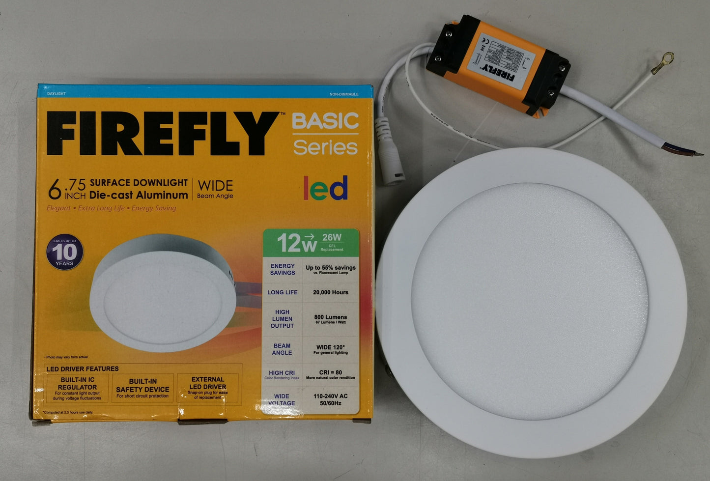 Firefly 12W LED Surface Downlight Round Daylight 220V, 167mm Diameter 6.5 inches Surface Type LED Downlight