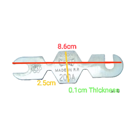 Eagle 200A 250V fuse link with a length of 8.6cm and thickness of 0.1cm for electrical circuits