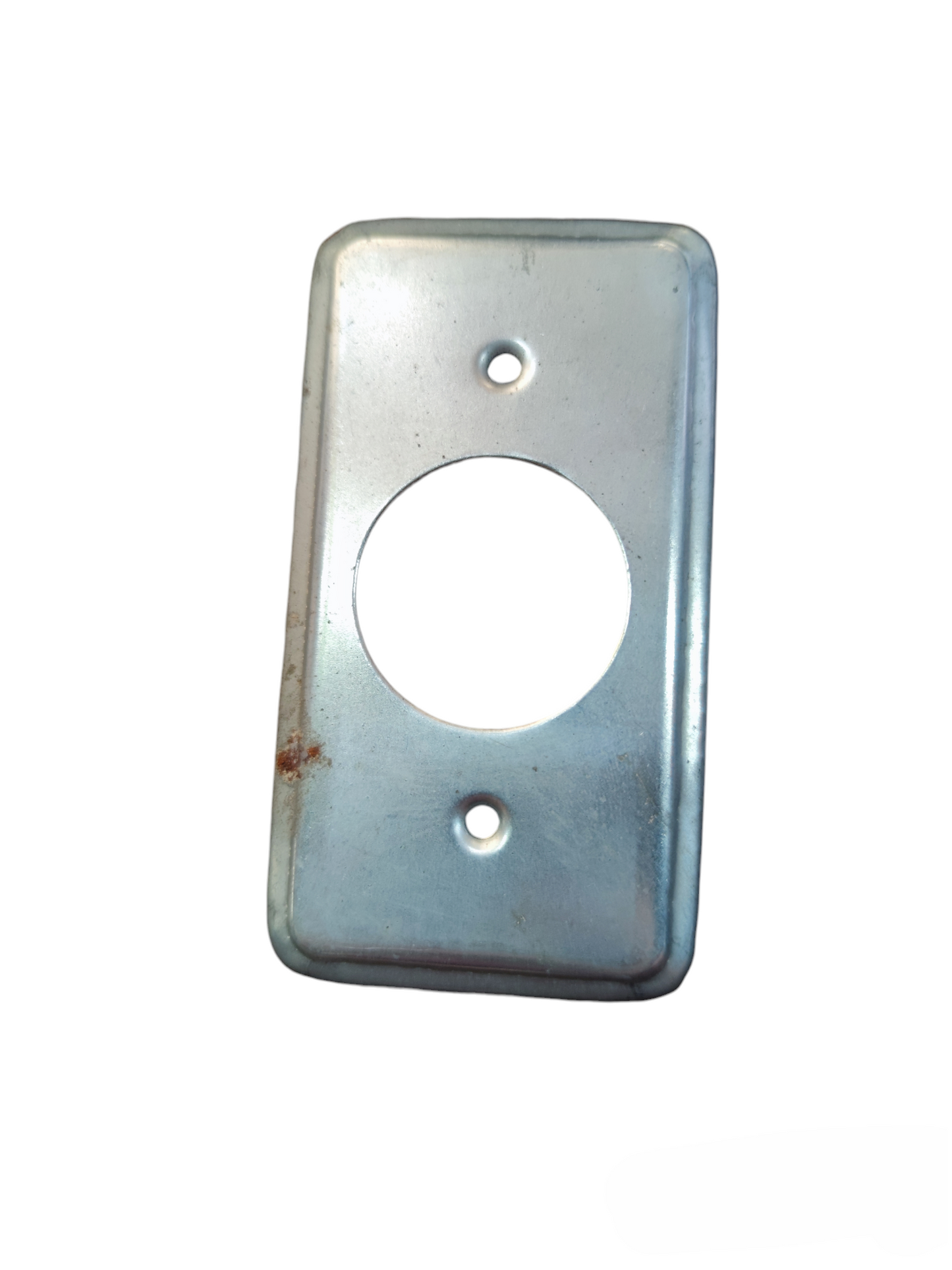 Eagle metal switch plate cover with a single circular opening and two mounting holes