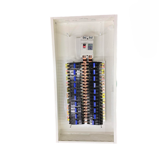Koten 250 amp 2 pole main breaker panel with interior view showing rows of circuit breakers and main breaker