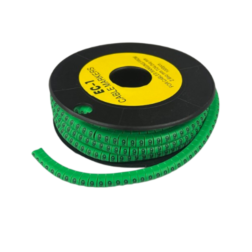 Grippes cable markers spool with repeating 9 labels for wires 9 Marker 2.6mm to 4.2mm Green cable management accessory