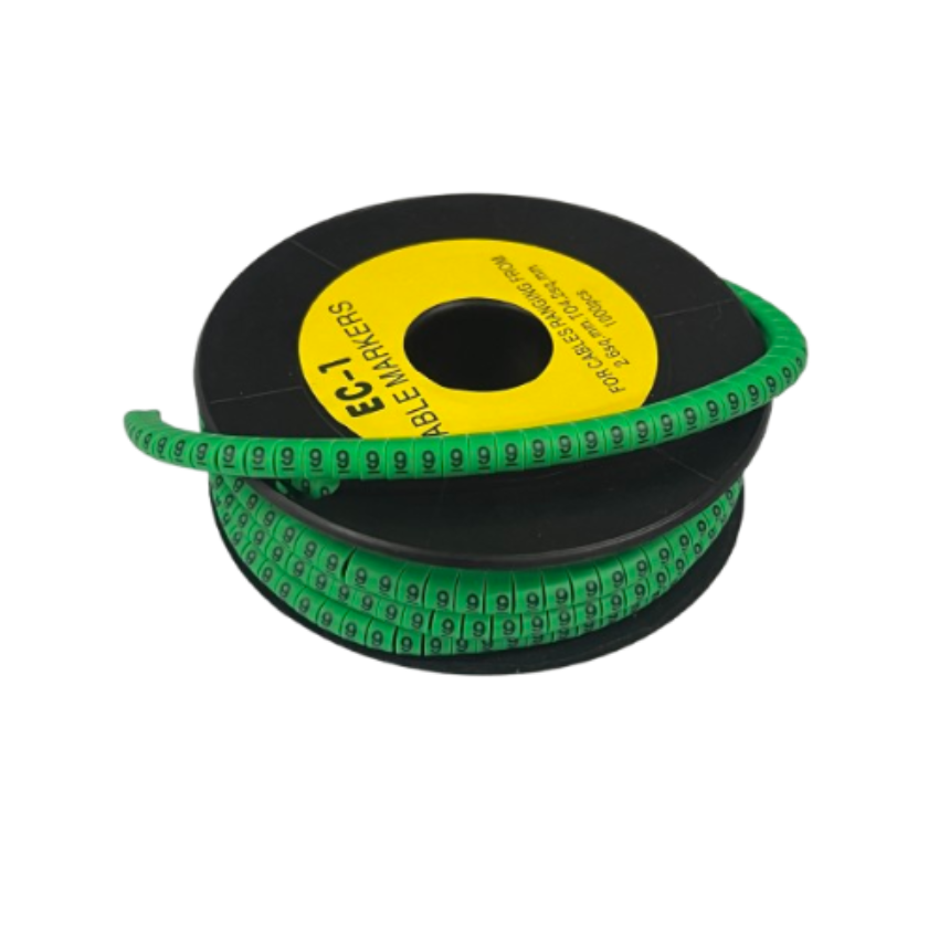 Grippes cable management spool of green numbered labels 9 Marker 2.6mm to 4.2mm Green for wire identification