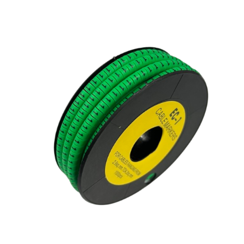 Grippes spool of green cable markers labeled with arrows Cable Marker 1 Green for wire identification and organization