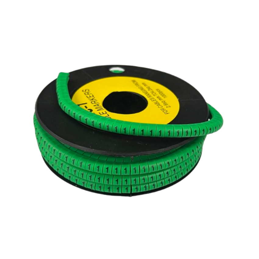 Grippes Cable Marker 1 Green spool of segmented number 1 cable markers for organized wiring