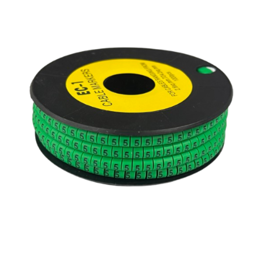 Grippes Cable Marker 5 Green spool of numbered green cable markers with repeated 5 labels for wiring
