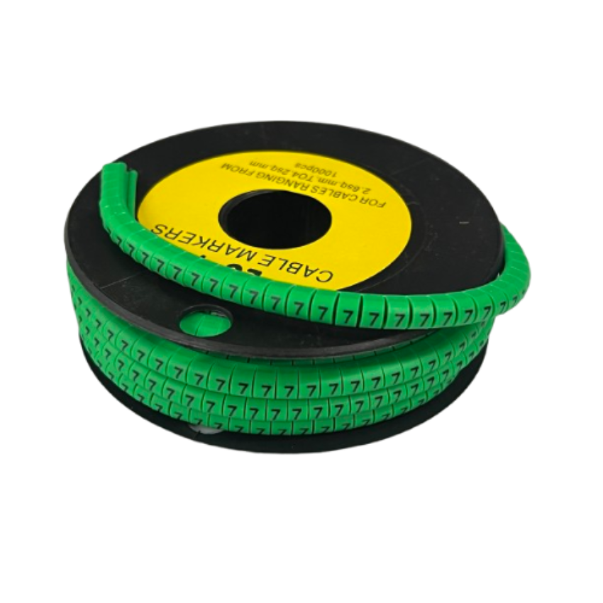 Grippes Cable Marker 7 Green flexible looped cable ID strip on a black spool for easy wiring organization