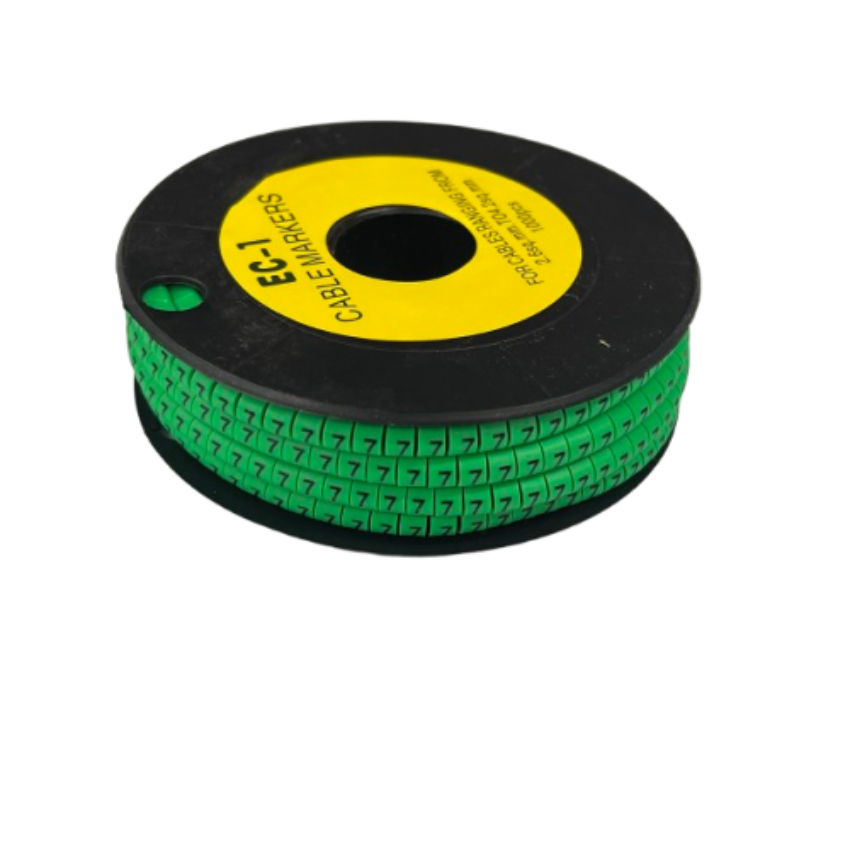 Grippes Cable Marker 7 Green roll of numeric 7 cable markers on black reel for wire labeling and organization