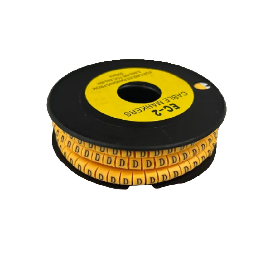 Grippes spool of Cable Marker D - Yellow printed D cable markers on a black reel for wire identification