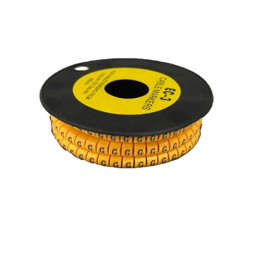 Grippes Cable Marker G - Yellow spool of plastic G letter cable markers on black reel for labeling