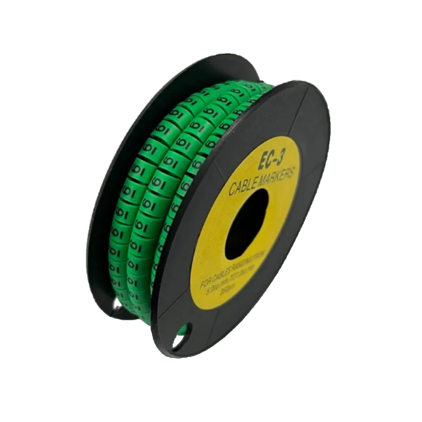 Spool of numbered green cable rings for wire identification Cable Marker Green-6 on black plastic reel