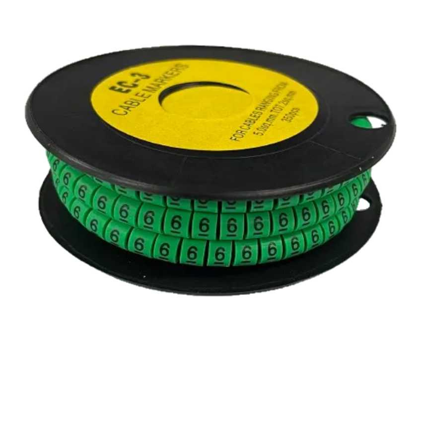 Spool of Cable Marker Green-6 numeric cable labels on a black reel for wiring identification