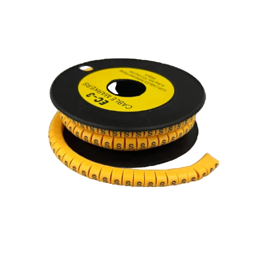 Grippes Cable Marker S - Yellow spool of spiral cable markers with printed S for wire identification