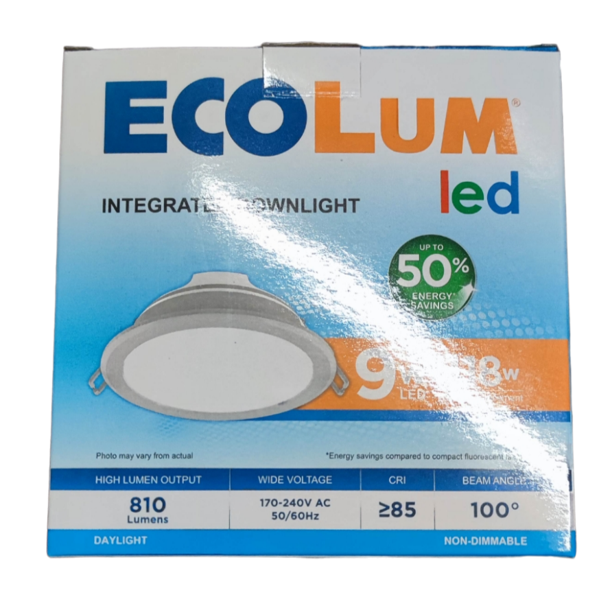 Ecolum integrated round recessed 6500K LED ceiling light 220V daylight downlight retail box packaging