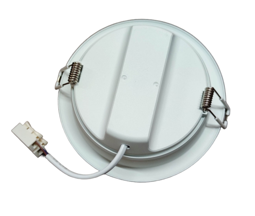 Ecolum round recessed back view with spring clips and connector for 6500K LED ceiling light 220V