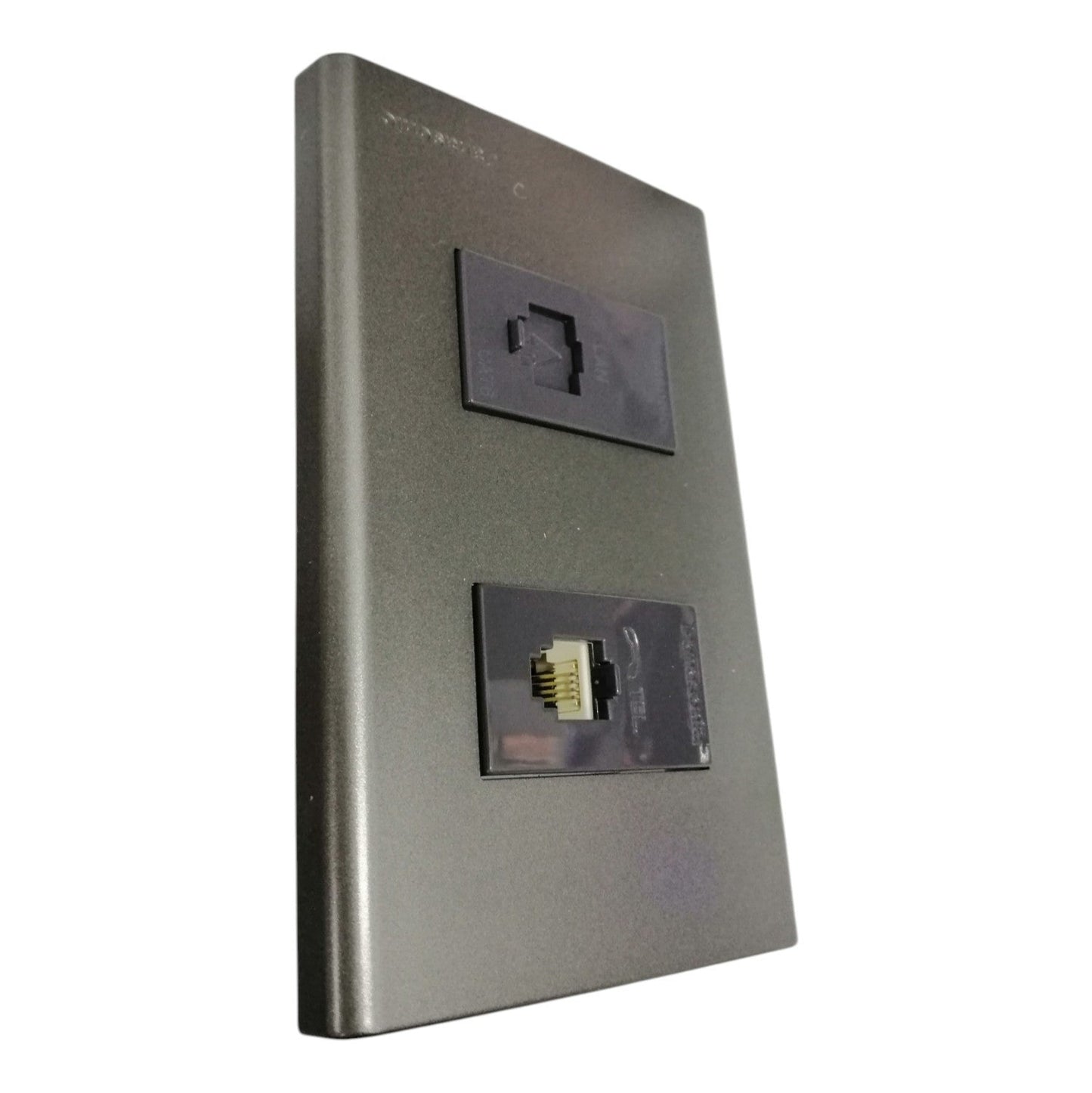 Panasonic 2 Gang CAT 6 Lan Data Outlet and Telephone Outlet,2 Gang RJ45 Outlet and RJ11 Outlet with Plate Cover Metallic Gray WEG6802MH-1/WEG24886H/WEG2164H
