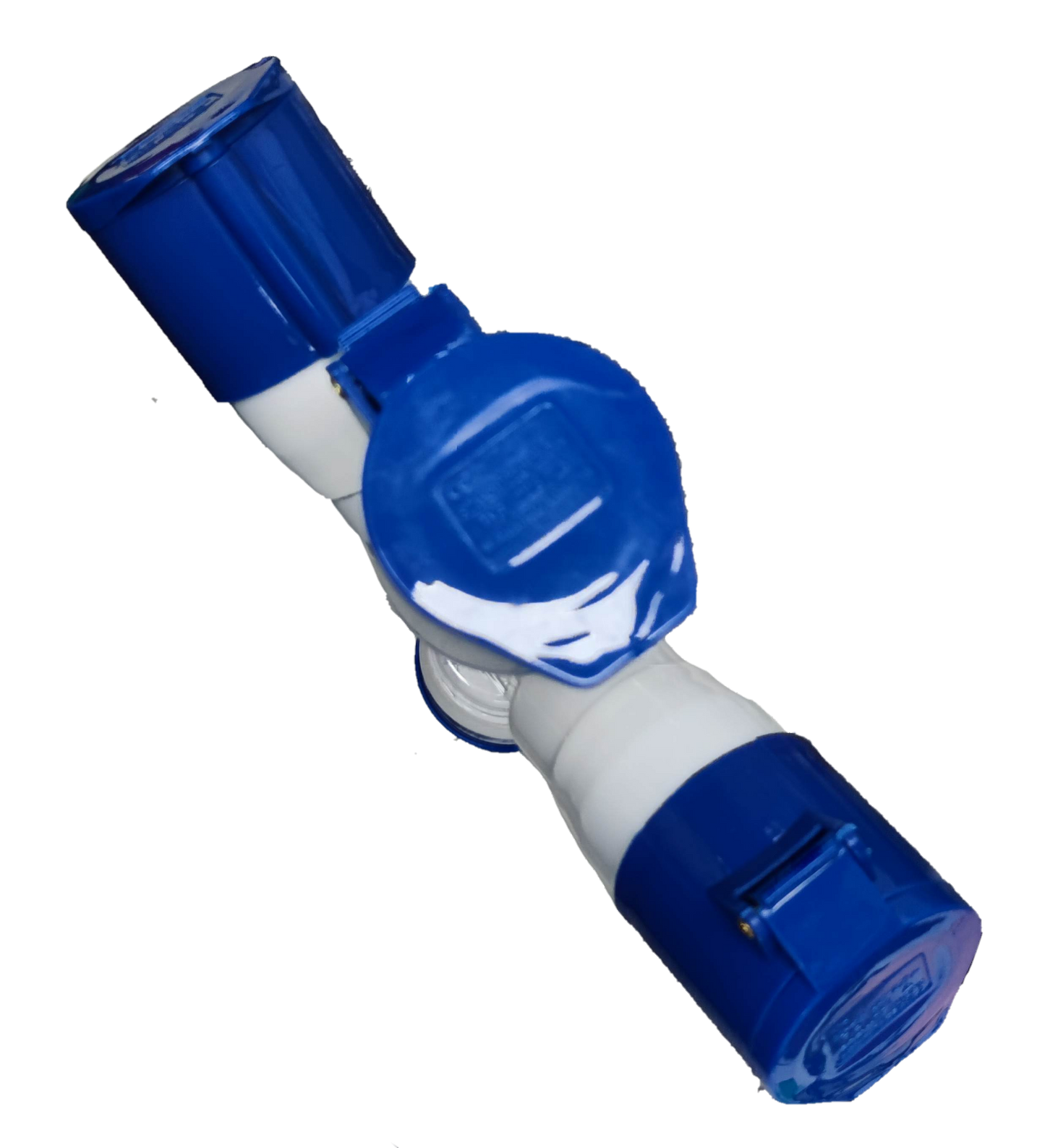 Grippes 3 pin 220V industrial plug adapter blue white Y splitter with protective hinged caps