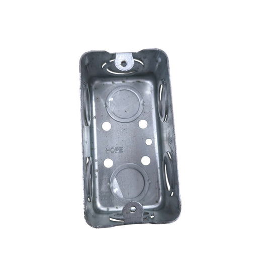 2x4 Metal Utility Box Gauge 16 rectangular galvanized steel electrical box with knockouts and mounting tabs