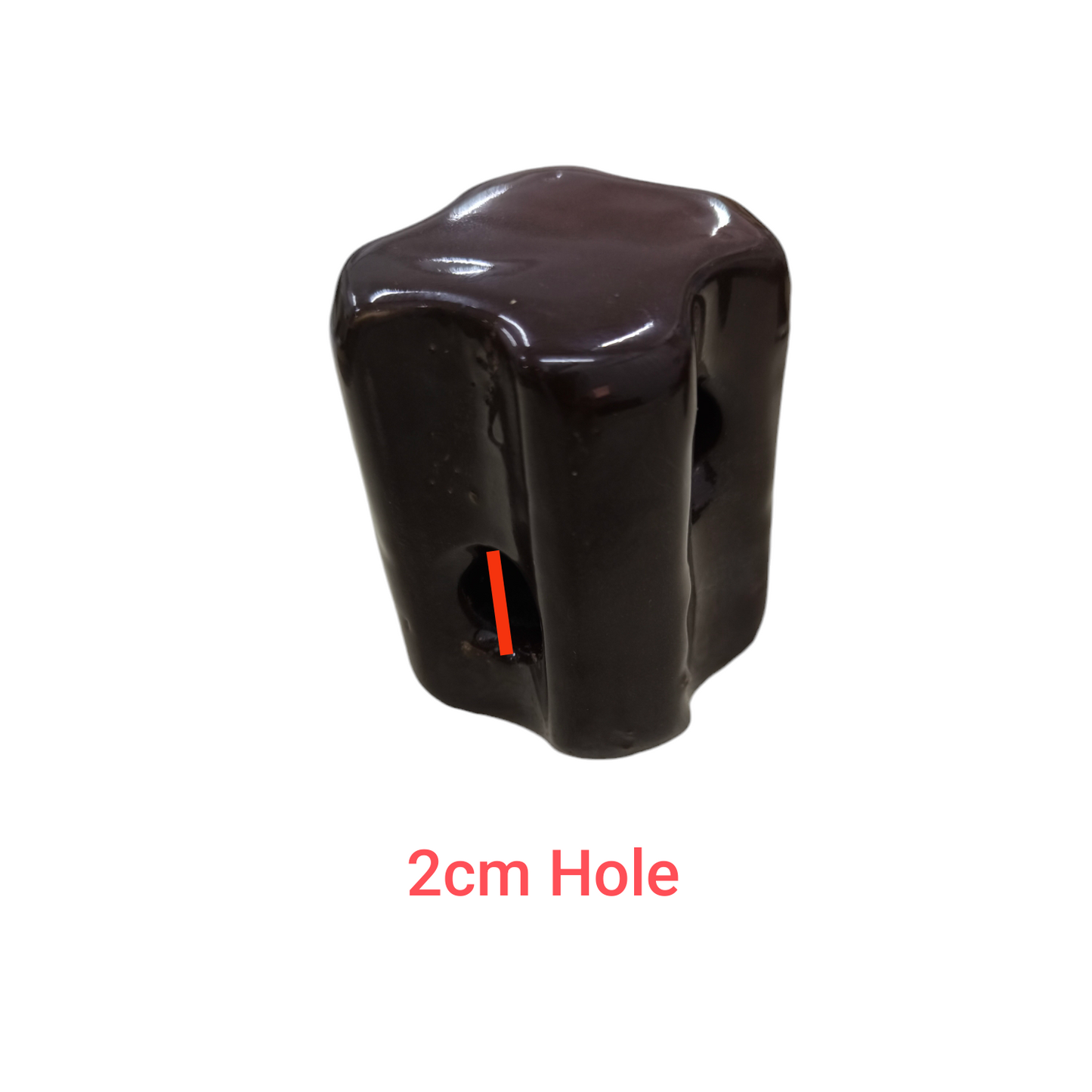 Local electrical ball insulator with 2cm hole in dark brown glossy finish for electrical circuitry