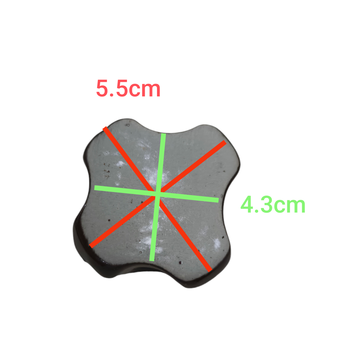 Gray electrical ball insulator with dimensions 5.5 cm and 4.3 cm on a white background