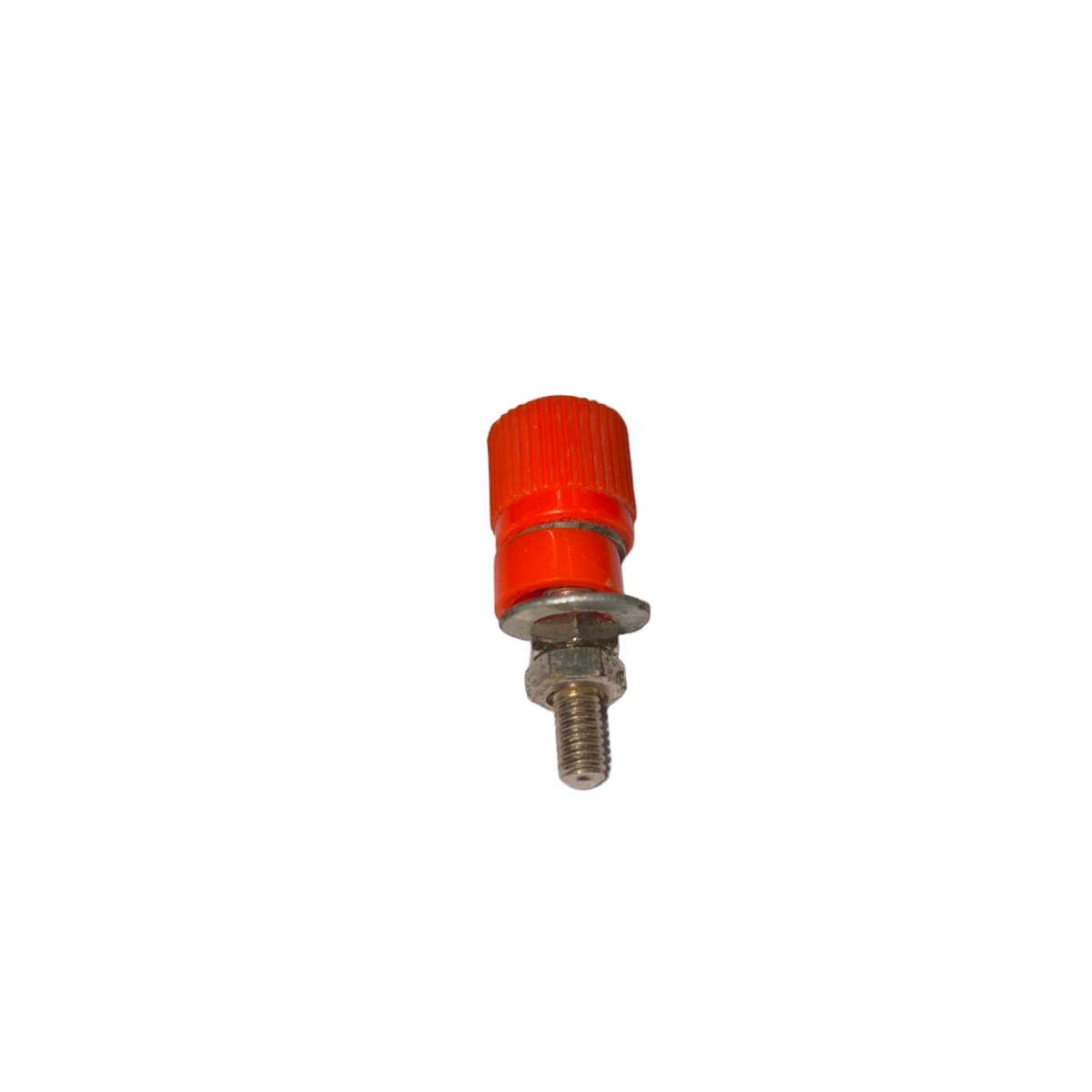 Red electrical binding post for school projects with metal threaded base for secure connections