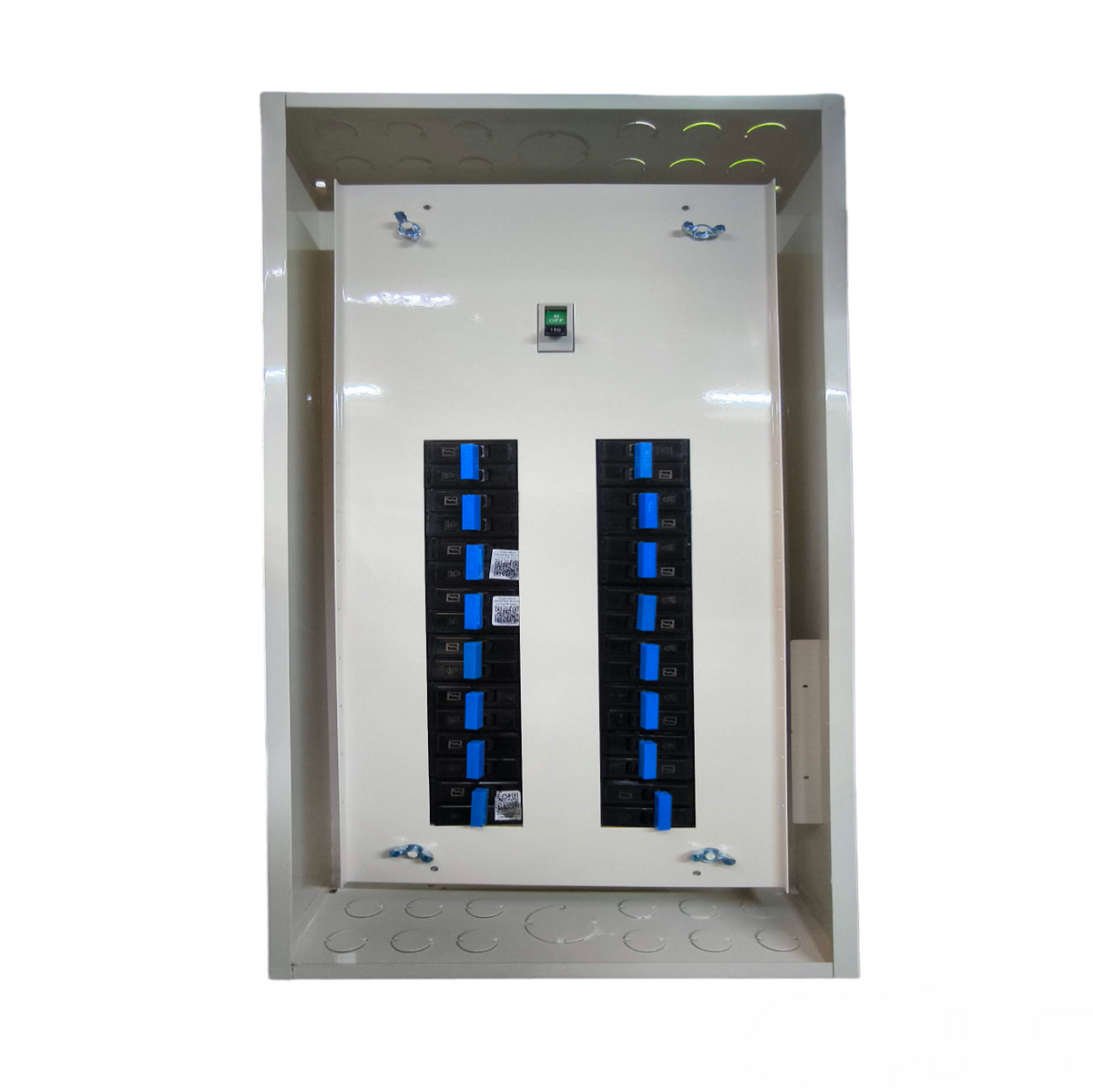 Koten Panel Board 16 Branches 2P with 250A white metal enclosure with 16 blue circuit breakers and top main switch