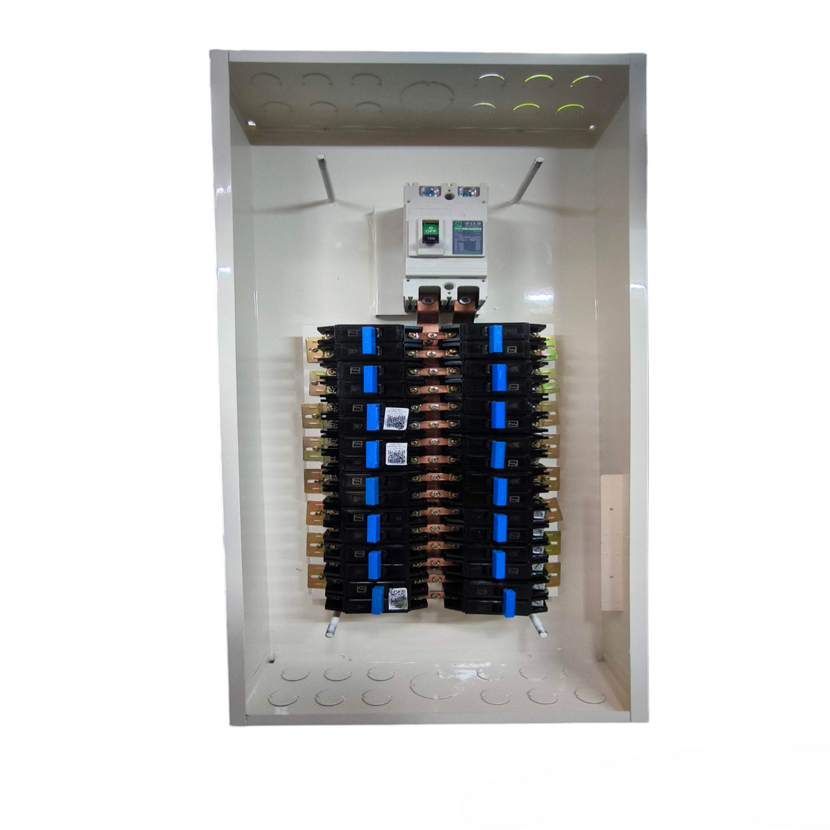 Koten Panel Board 225A 2Pole 250SPS white metal enclosure with dual rows of breakers and copper busbars