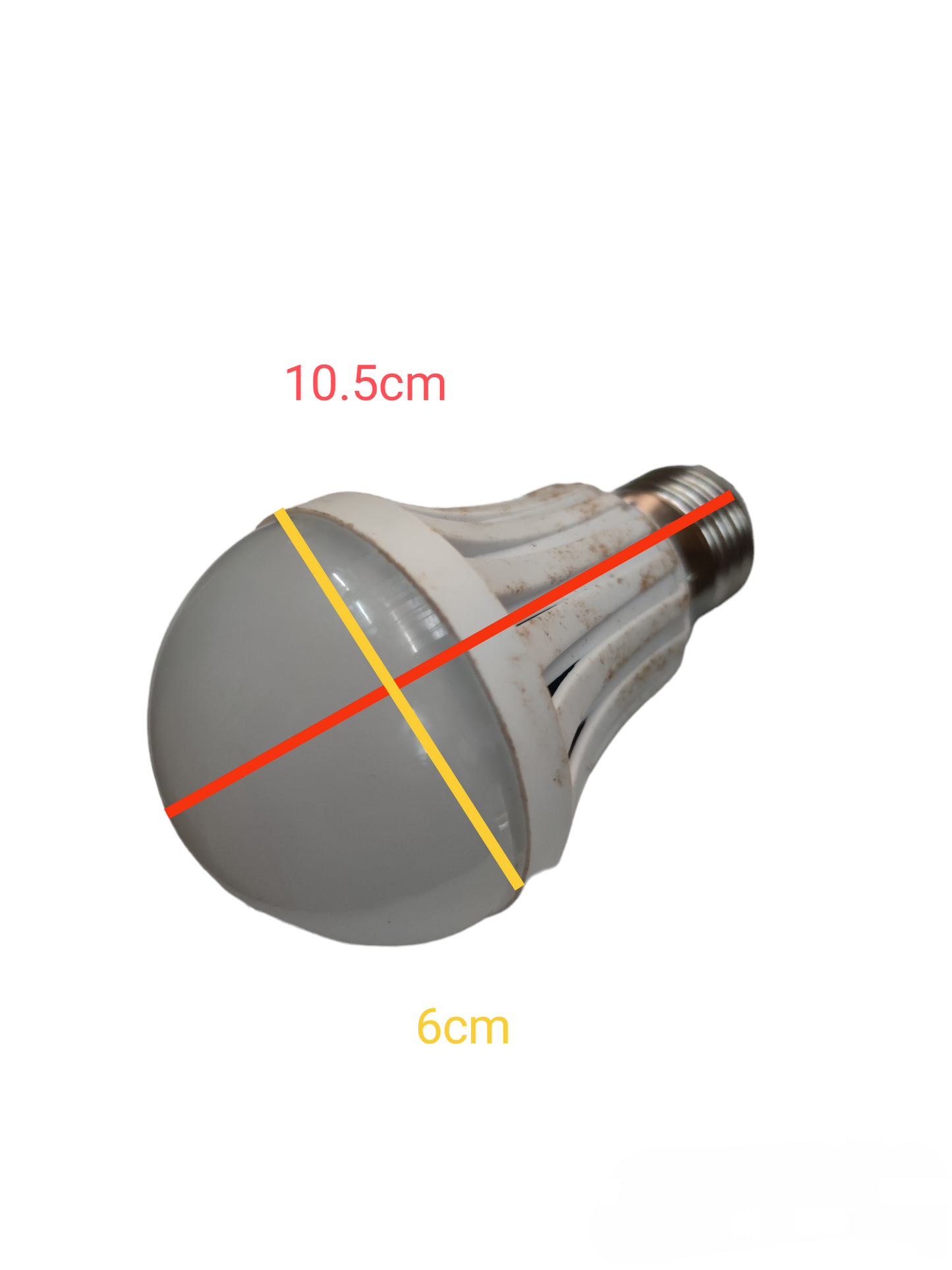 Denko 5W standby bulb LED light bulb showing dimensions 10.5 cm length and 6 cm diameter