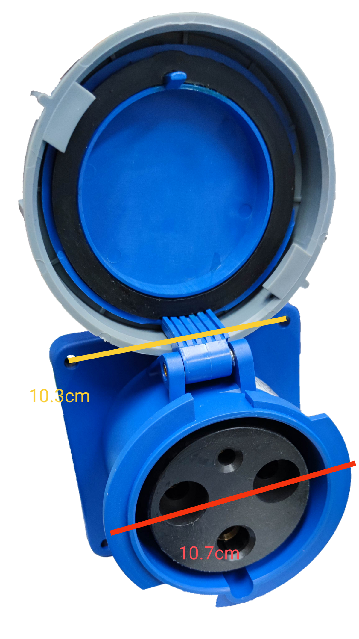 Grippes Blue Electrical Circuit Outlet with protective cover, part of Electx Electrical Supply