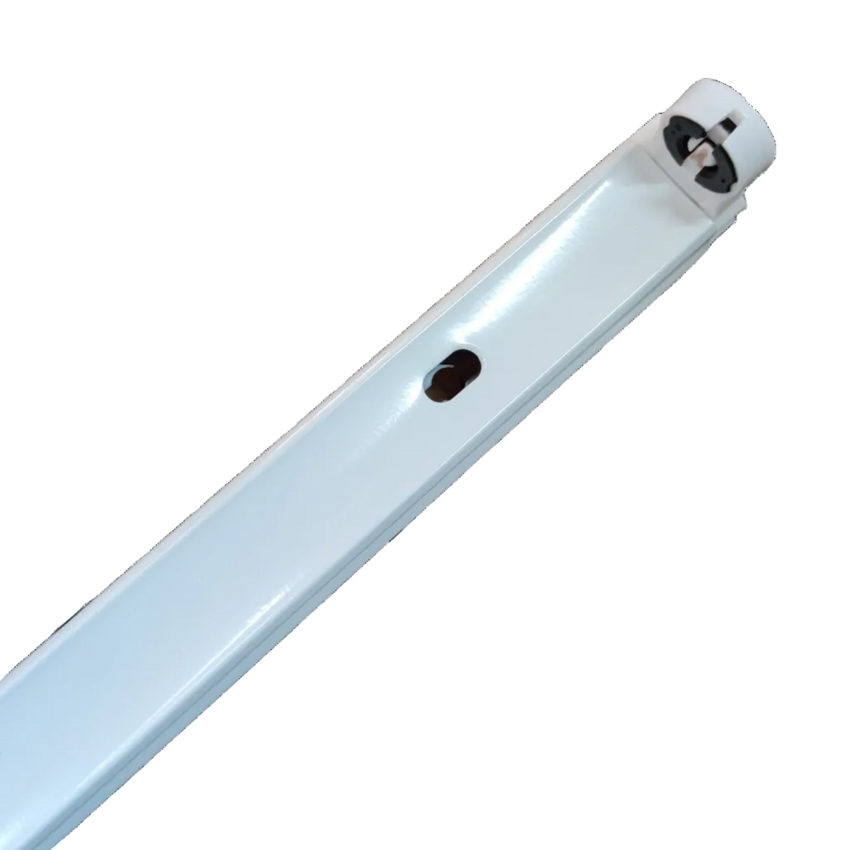 Industrial LED lighting fixture electx electrical supply with a sleek white design for versatile installations