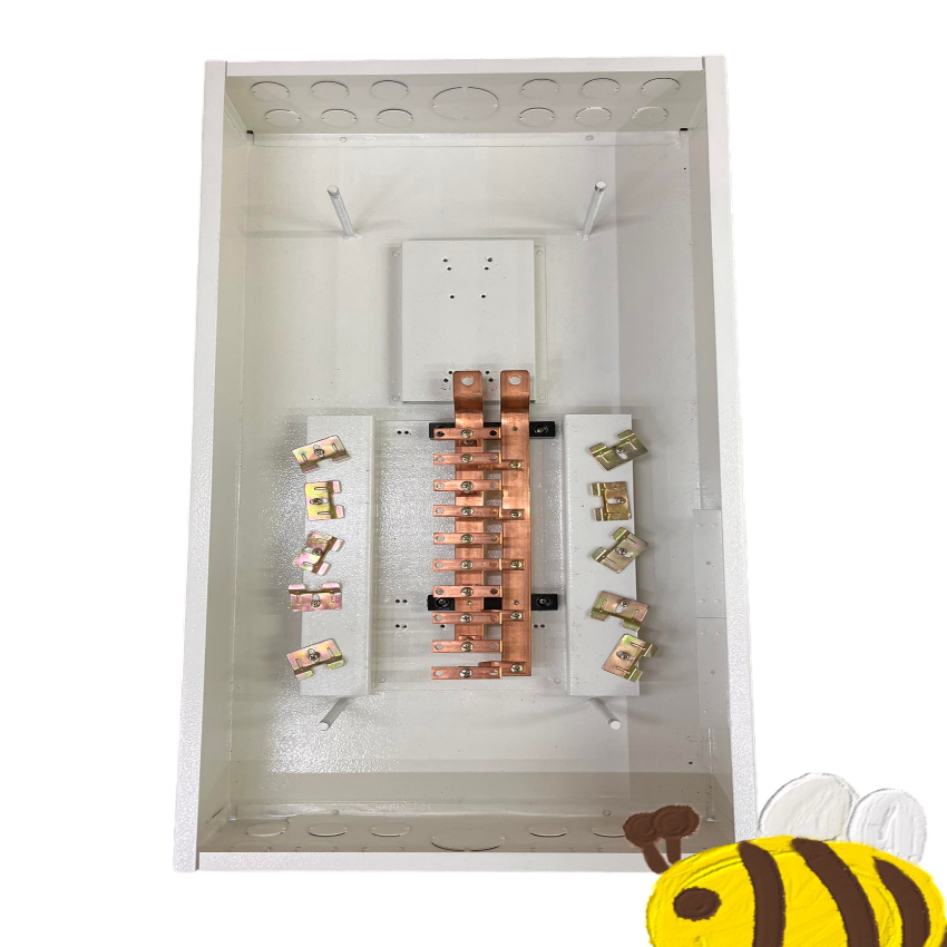 Koten Panel Board 10 Branches with 225a Main metal enclosure showing copper busbar assembly for distribution