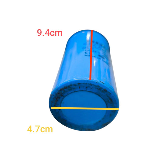 CBB 600uF 250V starting capacitor in blue with cylindrical shape and measurement details