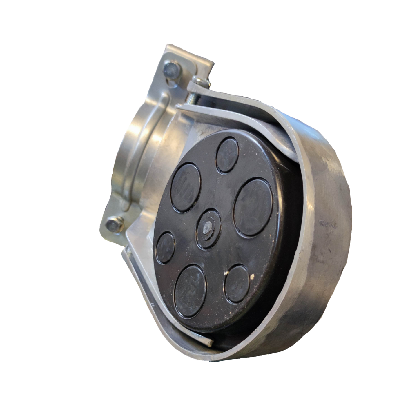 Local vendor Entrance Cap 88mm EMT Clamp Type electrical circuitry part with metal and rubber components