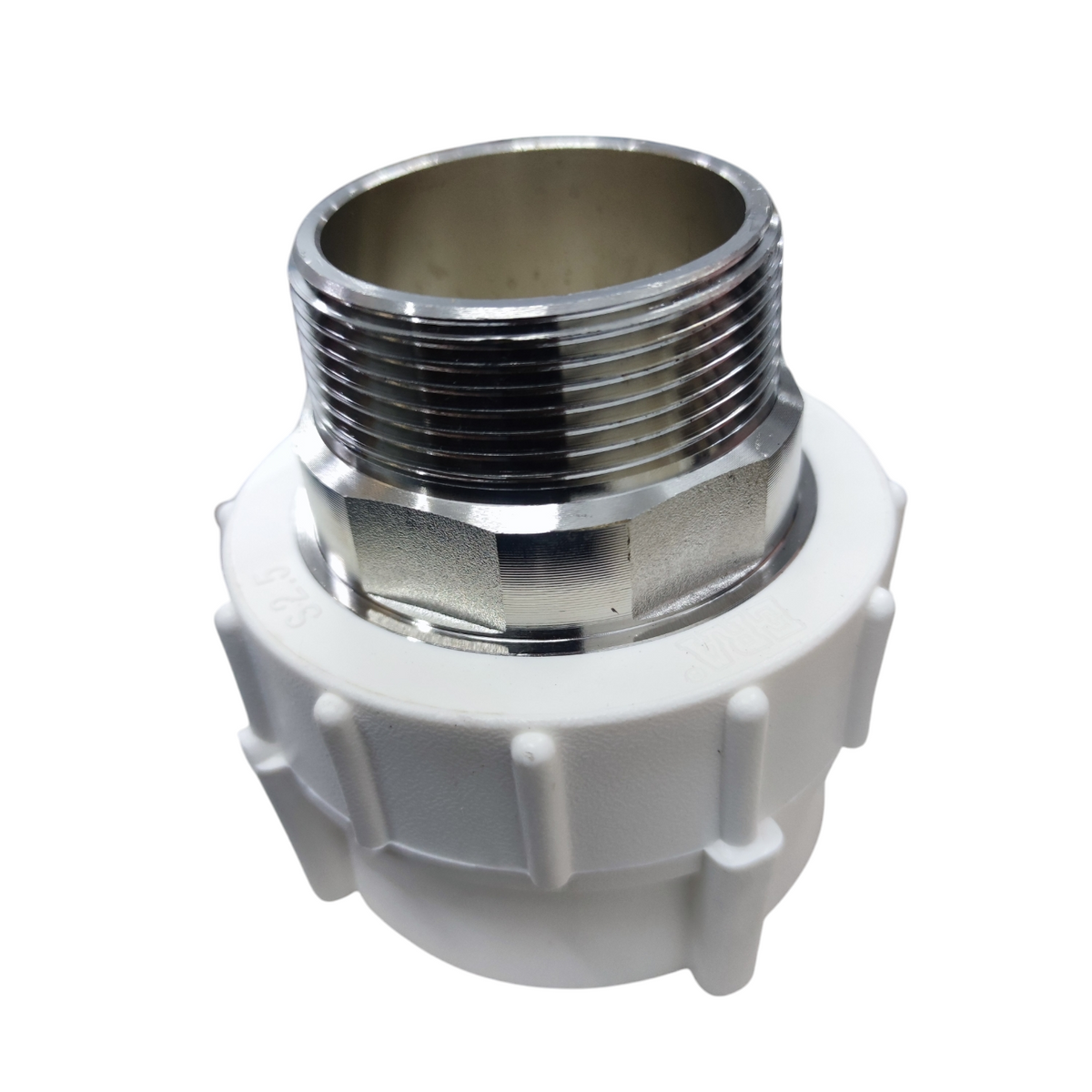 ERA PPR Male Thread Adapter 75mm with white plastic body and silver metal threaded end