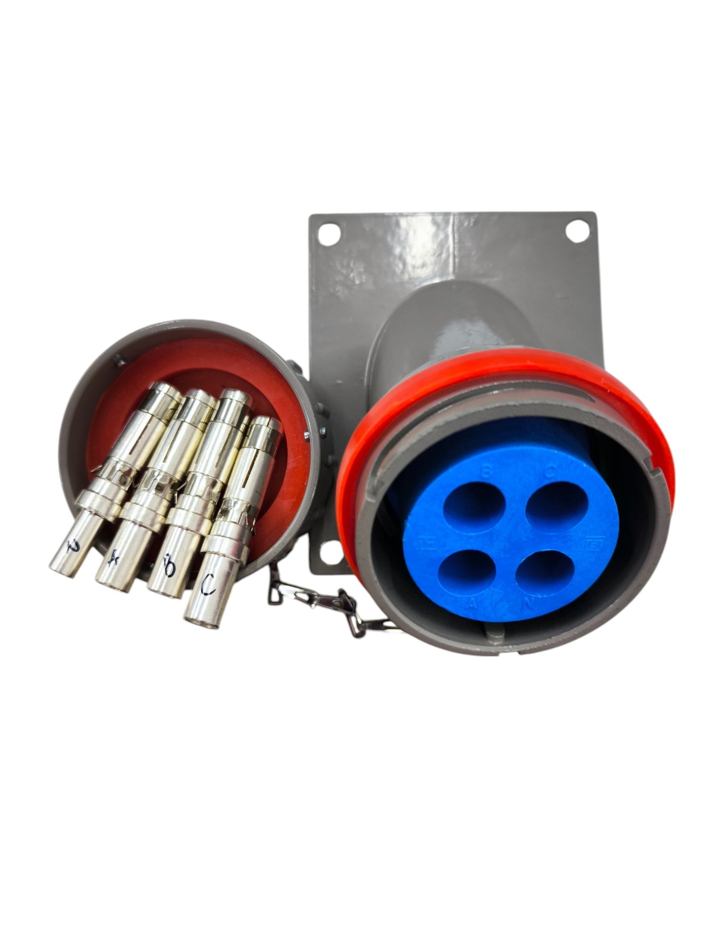 Grippes explosion proof industrial outlet with four connectors for secure electrical connections