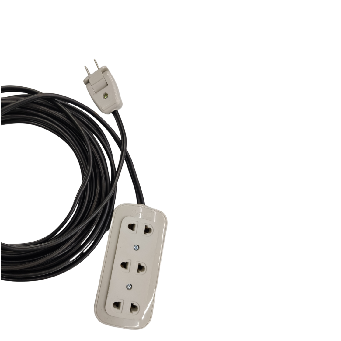 Omni power strip with Extension Cord 2200W 10A featuring three outlets and long black cable