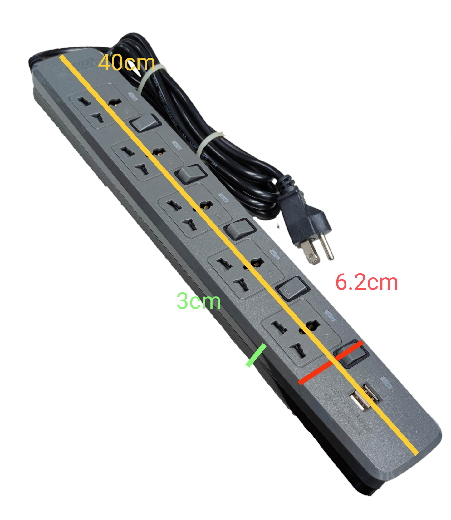 Electx extension cord with usb ports and multiple power outlets with a 40cm cord length