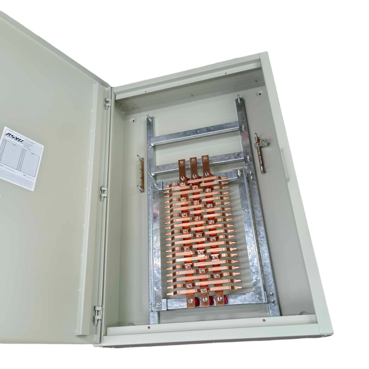Schneider and Royu EZC250H 3 Pole Main and 20 Branches electrical distribution panel with open door
